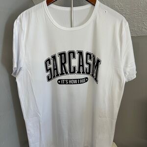 White Graphic T-Shirt with Sarcasm Print Large